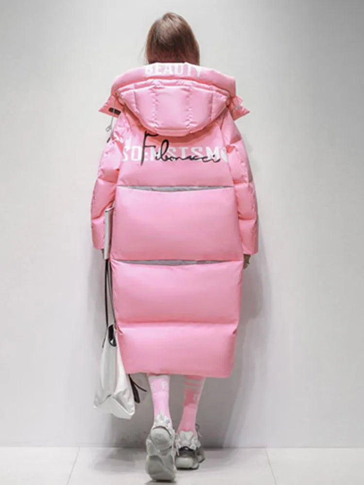 Streetwear Chic Long Hooded Puffer for Women