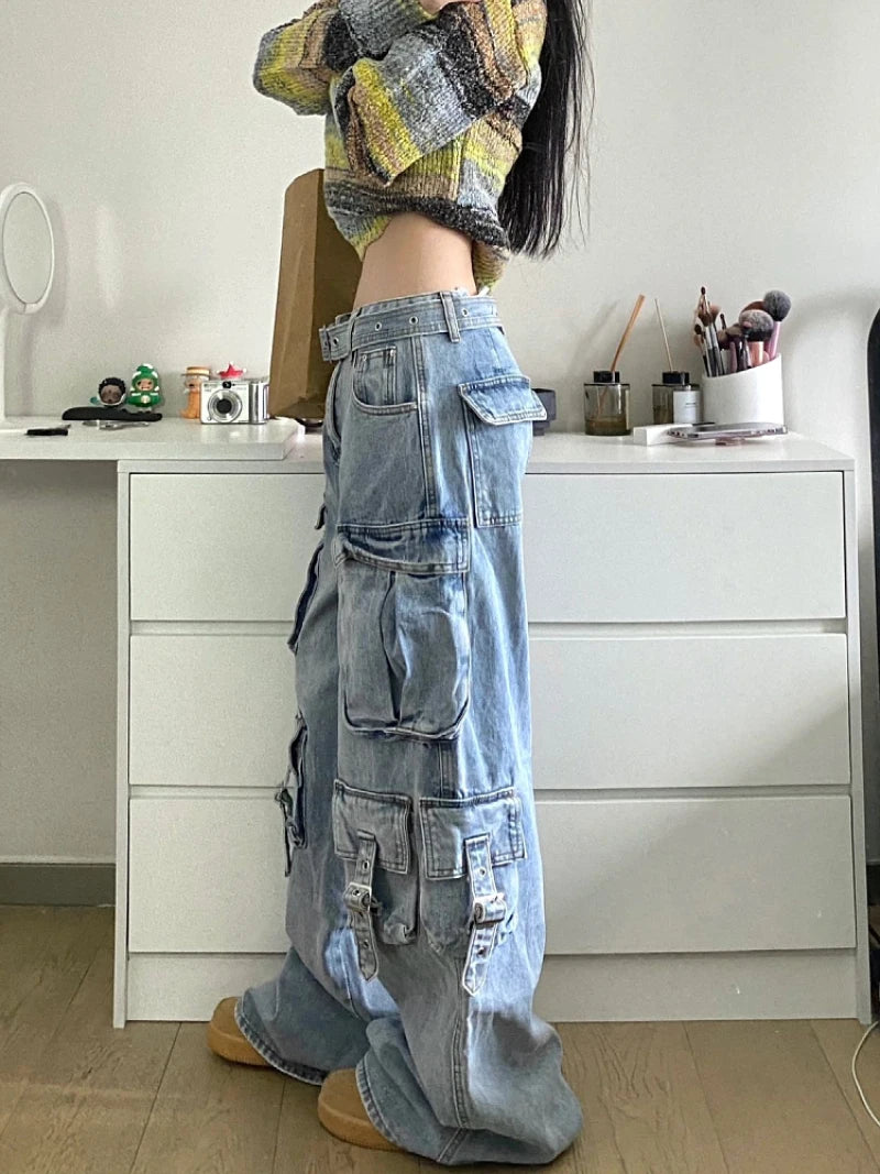 American Street Style Wide Leg Cargo Jeans