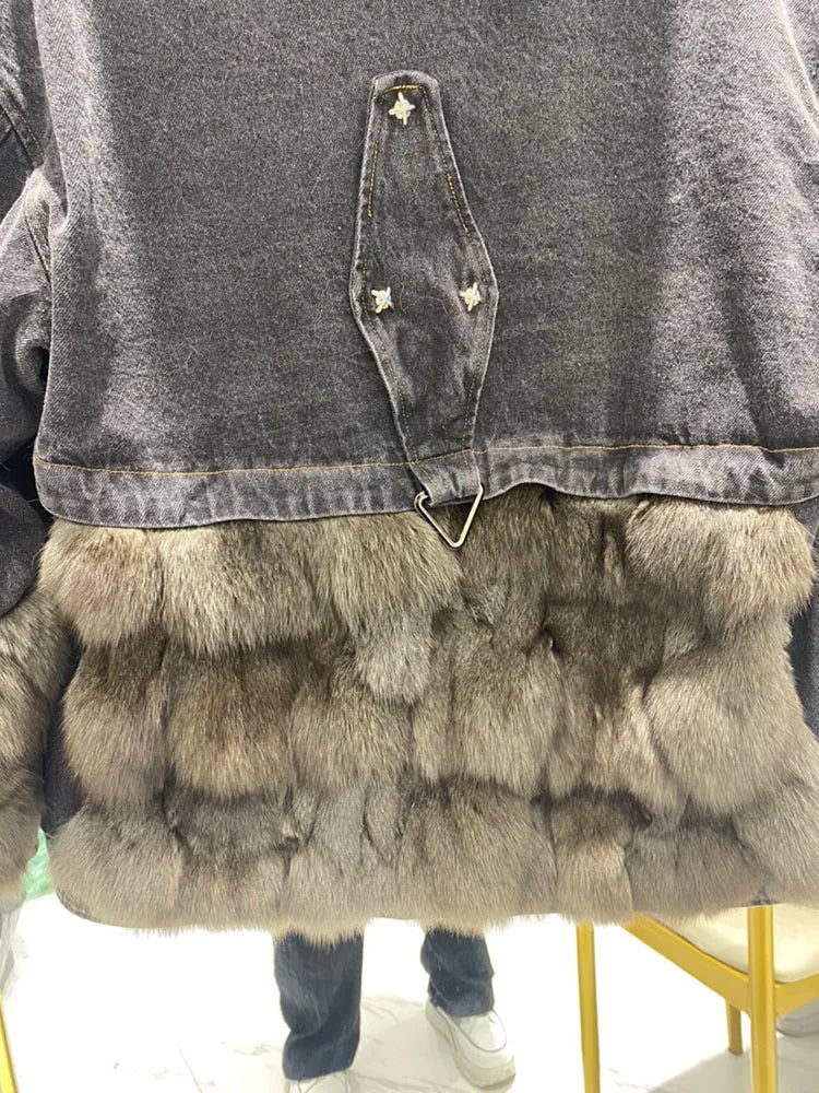 Women's Outerwear Luxe Fox Fur Denim Parka