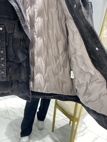 Women's Outerwear Luxe Fox Fur Denim Parka