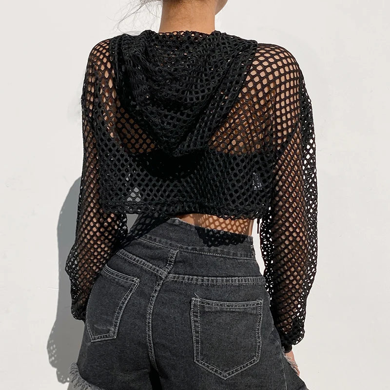 Urban Fishnet Hooded Crop Top