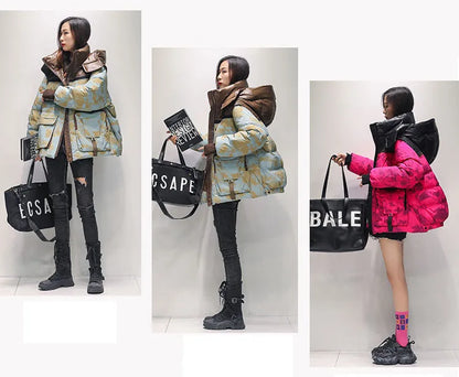 Harajuku Vibes Oversized Printed Puffer for Women