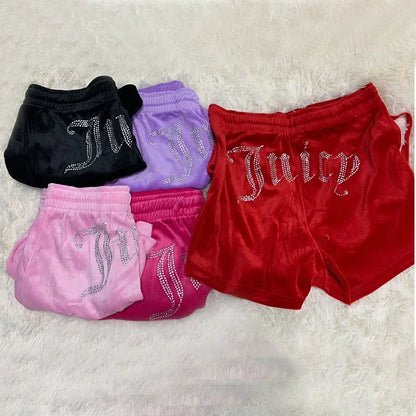 Sporty Velour Drawstring Gym Shorts for Women