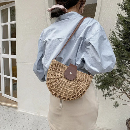 Chic Semicircle Rattan Crossbody Bag