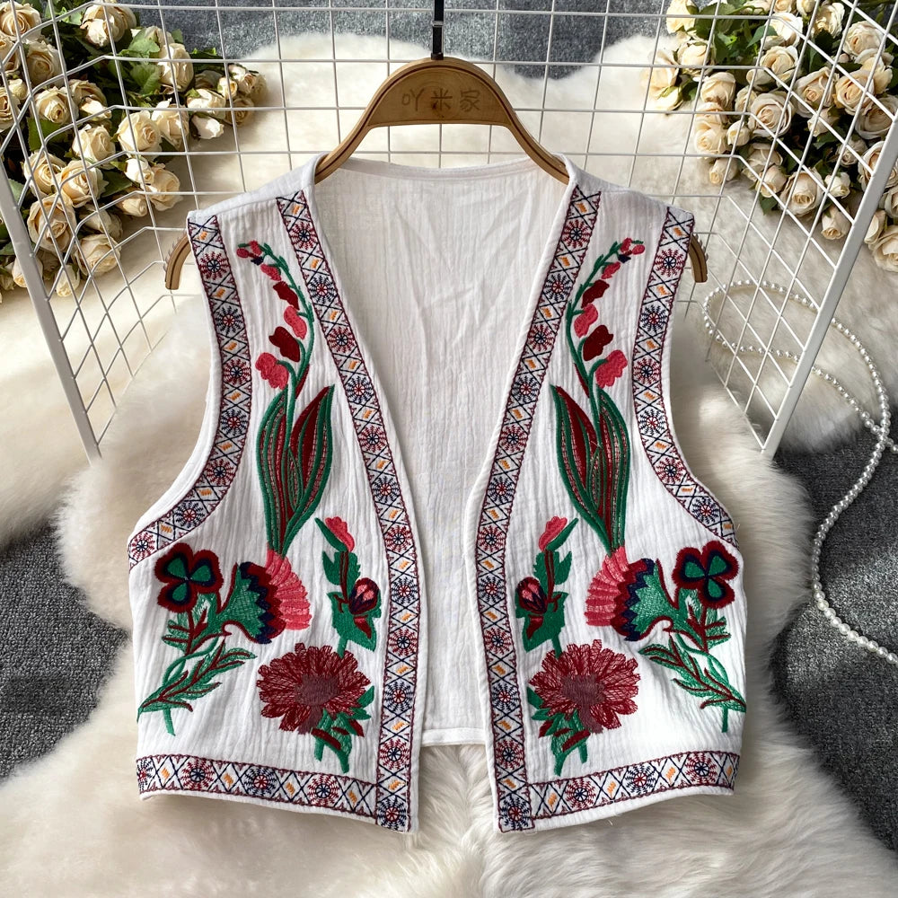 Boho Chic Floral Embroidered V-neck Vest