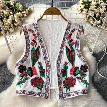 Boho Chic Floral Embroidered V-neck Vest