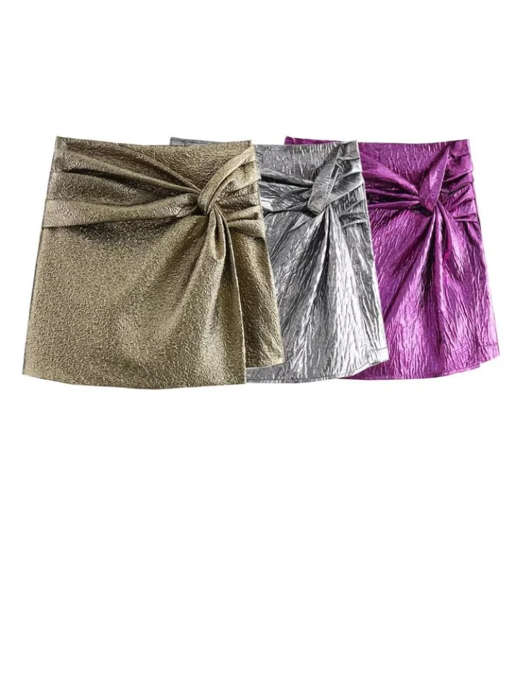 Golden Knot Asymmetric Mini Skirt for Evening Wear