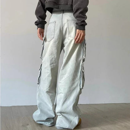 American Street Style Wide Leg Cargo Jeans