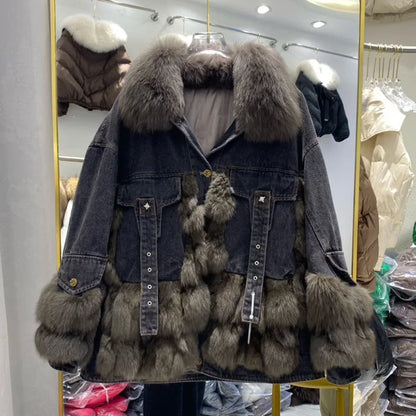 Women's Outerwear Luxe Fox Fur Denim Parka