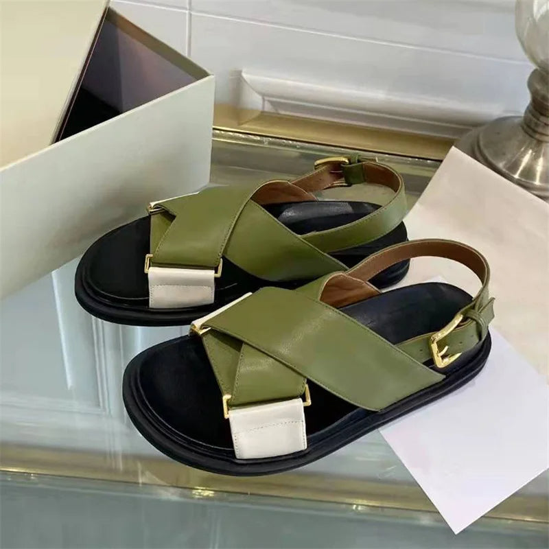 Coastal Cross-Strap Leather Sandals