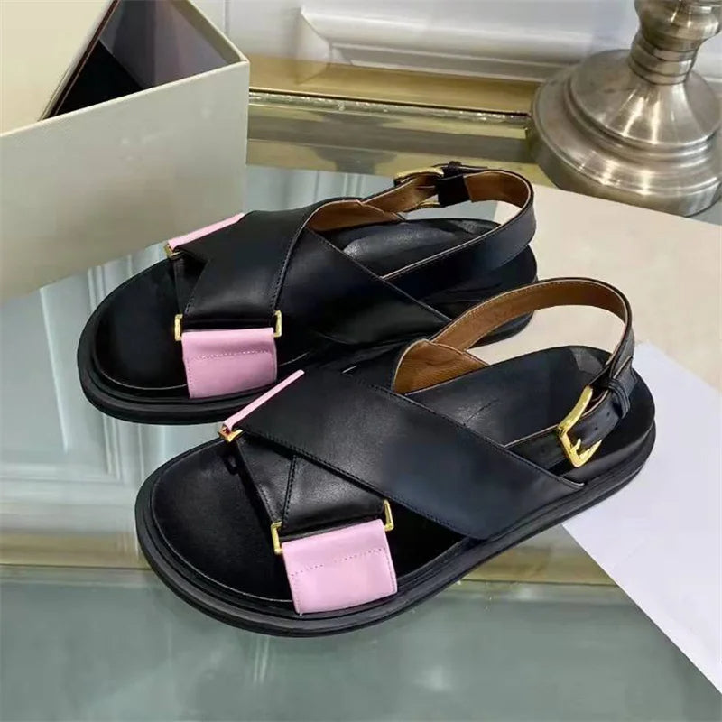 Coastal Cross-Strap Leather Sandals