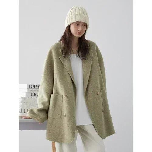 Classic Double-Breasted Wool Coat Casual Loose Fit for Autumn