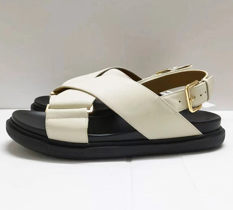 Coastal Cross-Strap Leather Sandals