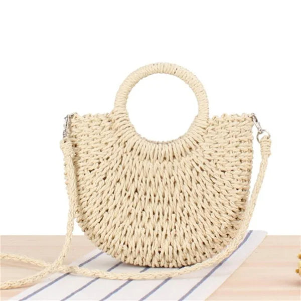 Boho Chic Half-Round Straw Bag