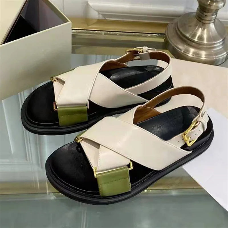 Coastal Cross-Strap Leather Sandals