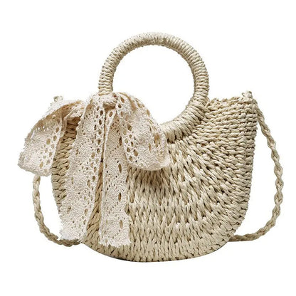 Boho Chic Half-Round Straw Bag