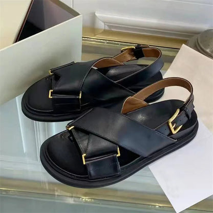 Coastal Cross-Strap Leather Sandals