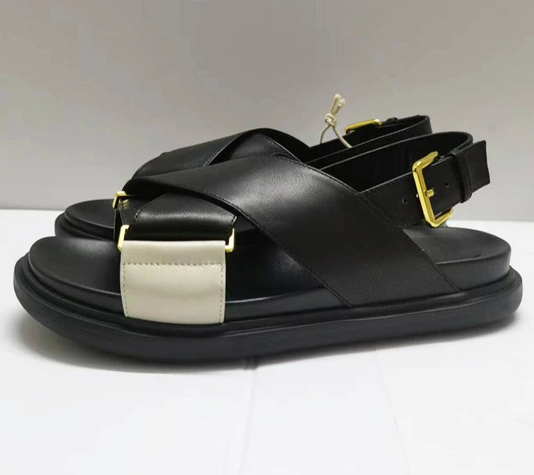 Coastal Cross-Strap Leather Sandals