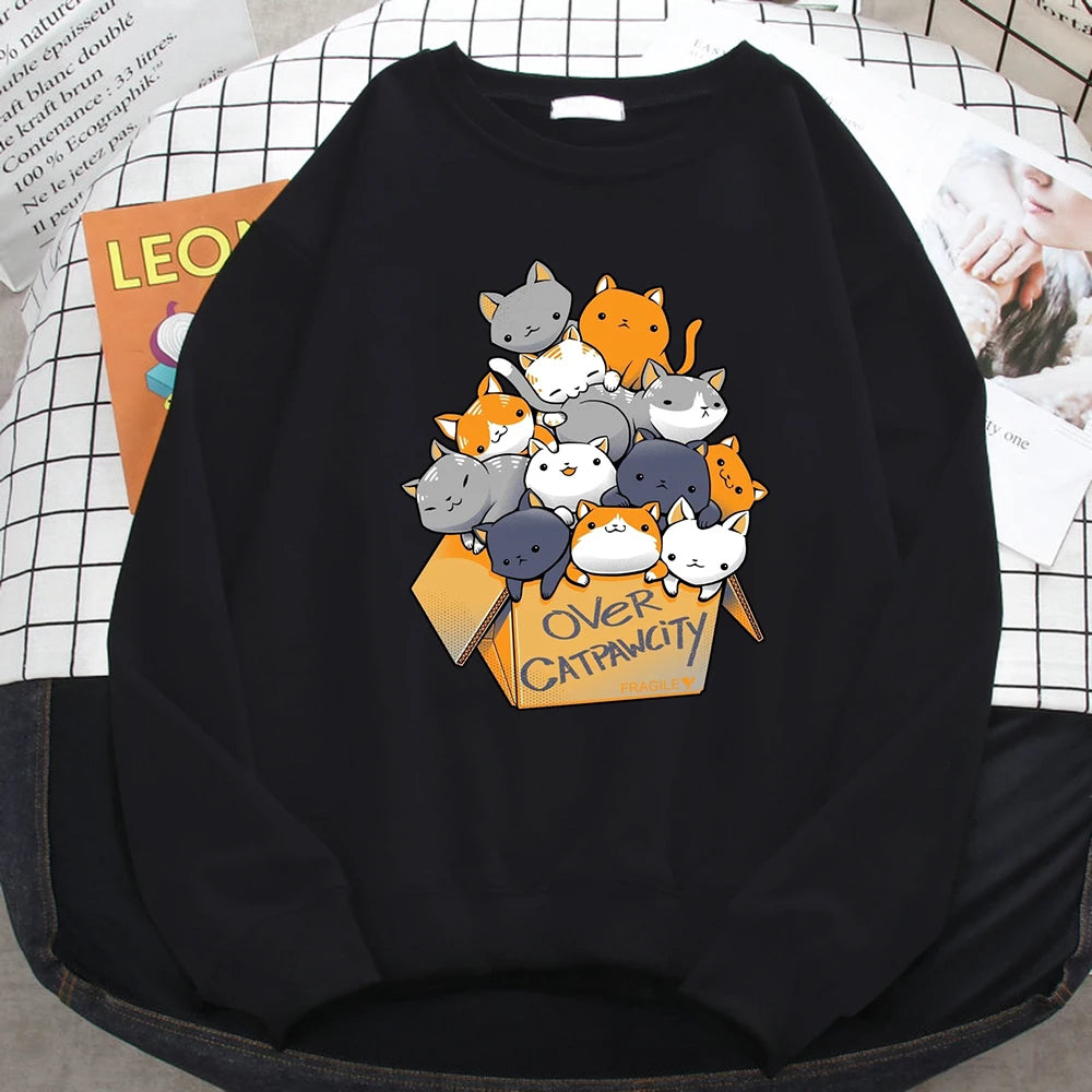 Comfortable Cat Print Sweatshirt for Women