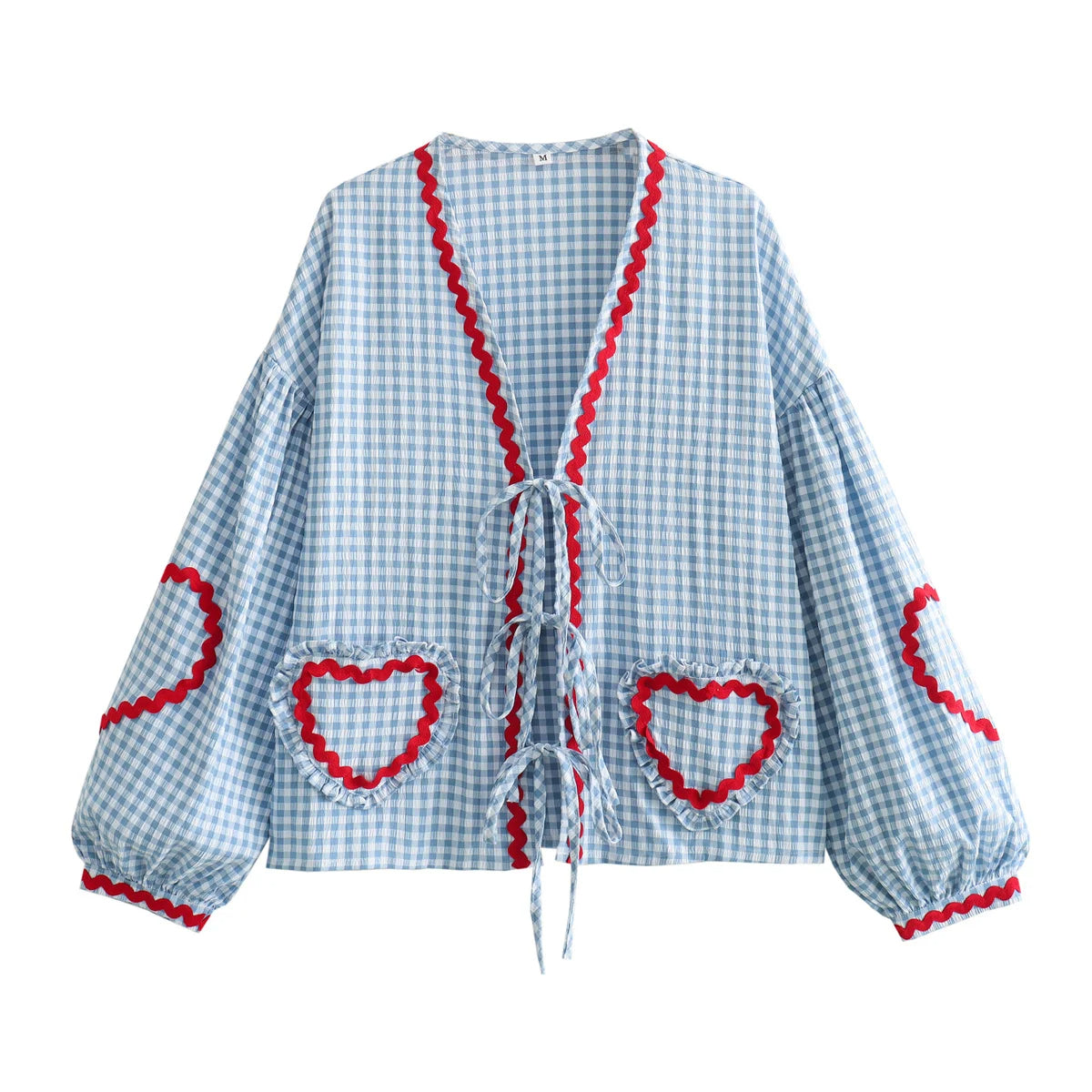 Vintage Heart Pocket V-Neck Blouse