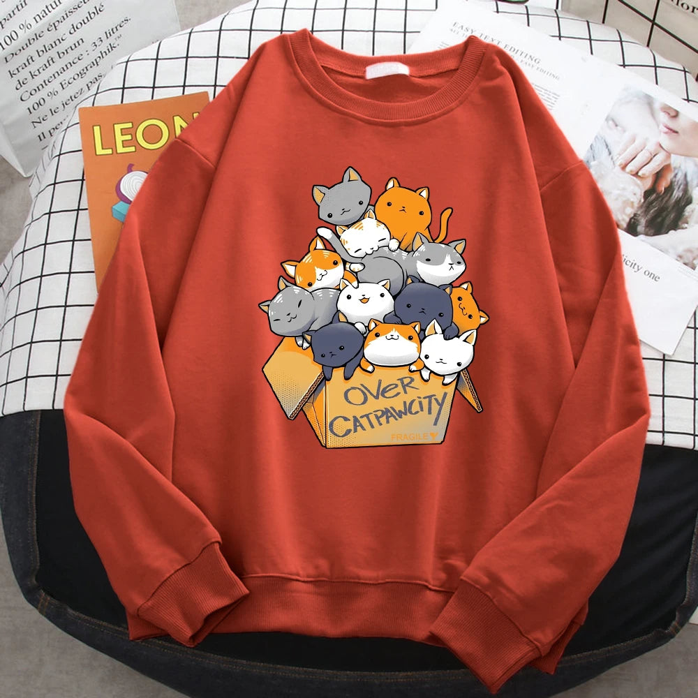 Comfortable Cat Print Sweatshirt for Women