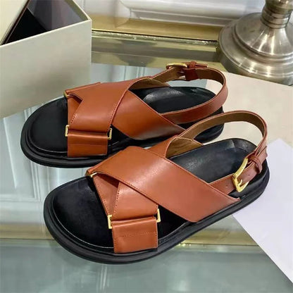 Coastal Cross-Strap Leather Sandals