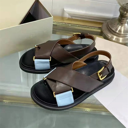 Coastal Cross-Strap Leather Sandals