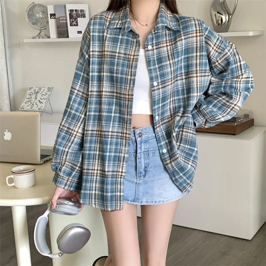 Effortless Cool Oversized Tartan Shirt for Women and Teens