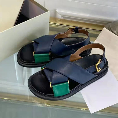 Coastal Cross-Strap Leather Sandals