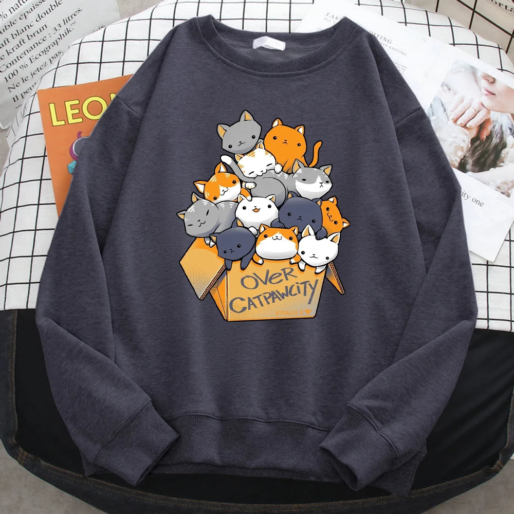 Comfortable Cat Print Sweatshirt for Women