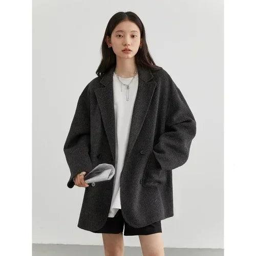 Classic Double-Breasted Wool Coat Casual Loose Fit for Autumn