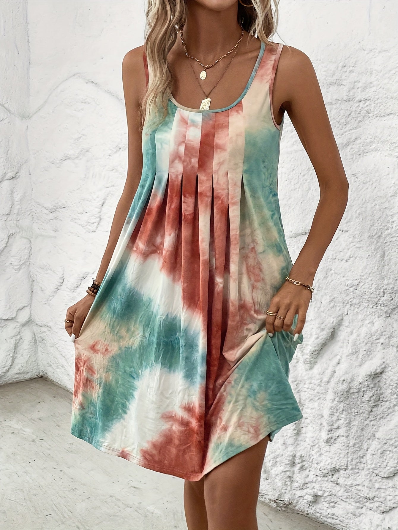 Vibrant Geometric Tie Dye Fitted To Impress Night Dress