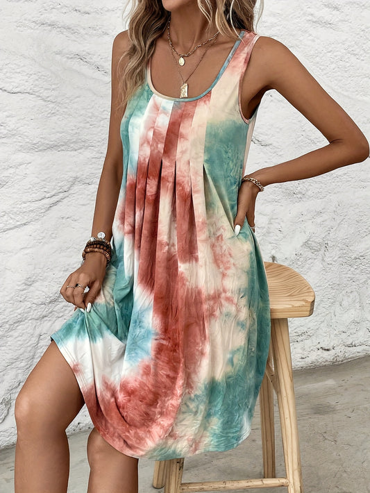 Vibrant Geometric Tie Dye Fitted To Impress Night Dress