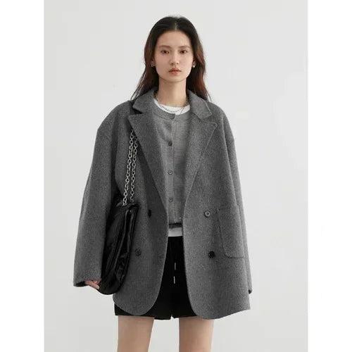 Classic Double-Breasted Wool Coat Casual Loose Fit for Autumn