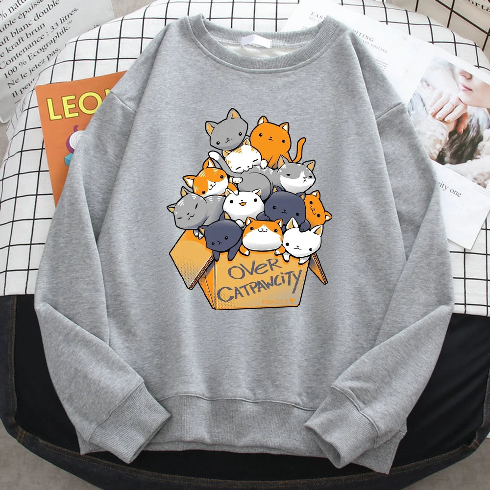 Comfortable Cat Print Sweatshirt for Women