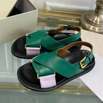 Coastal Cross-Strap Leather Sandals