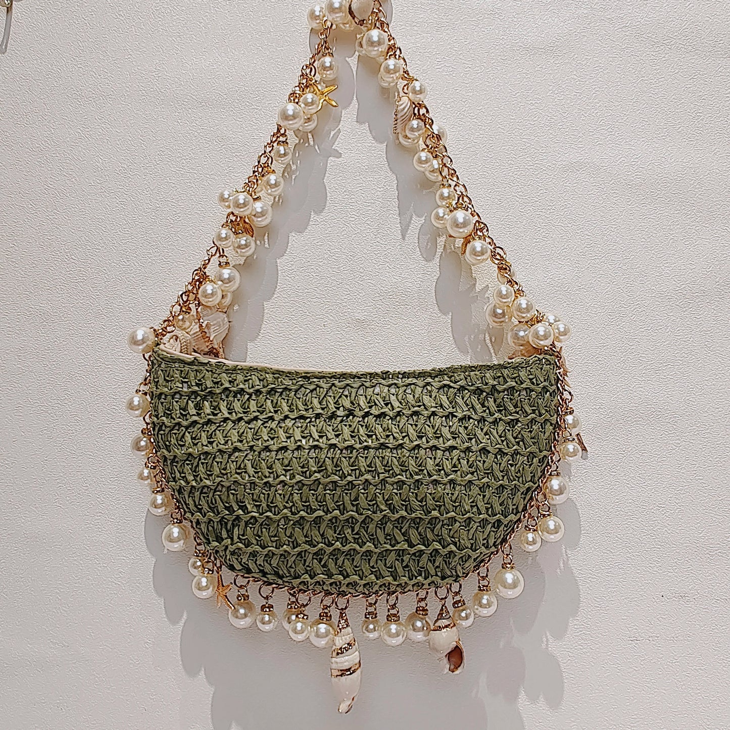 Oceanic Opulence Seagrass Pearl Bag