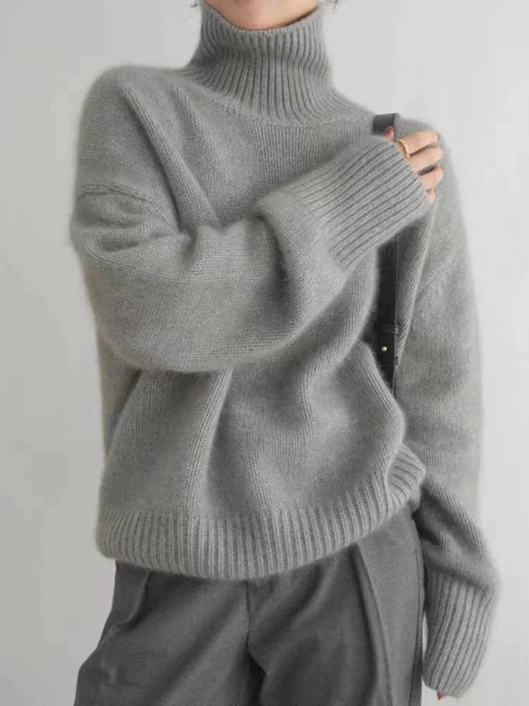 Luxe Cashmere Turtleneck Relaxed Fit Sweater for Fall & Winter