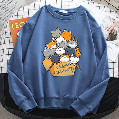 Comfortable Cat Print Sweatshirt for Women