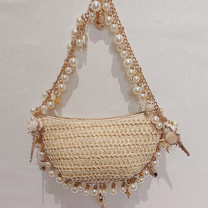 Oceanic Opulence Seagrass Pearl Bag