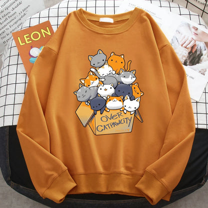 Comfortable Cat Print Sweatshirt for Women