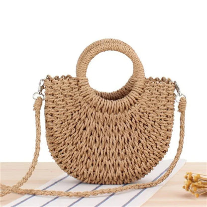 Boho Chic Half-Round Straw Bag