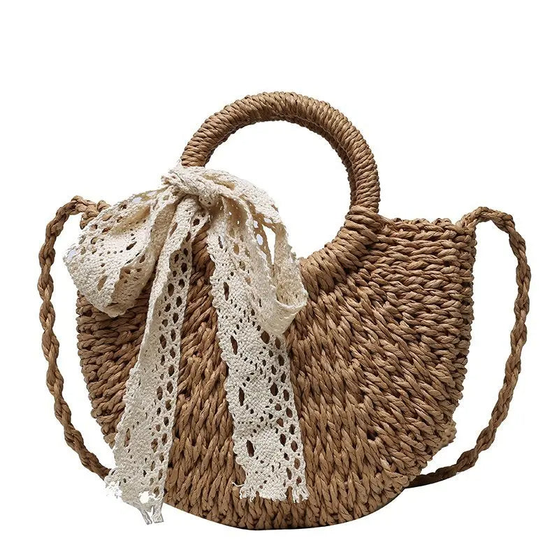 Boho Chic Half-Round Straw Bag