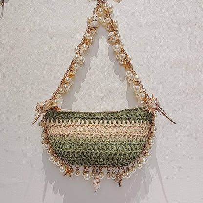 Oceanic Opulence Seagrass Pearl Bag