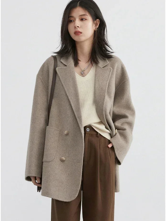 Classic Double-Breasted Wool Coat Casual Loose Fit for Autumn