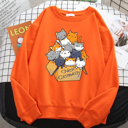 Comfortable Cat Print Sweatshirt for Women