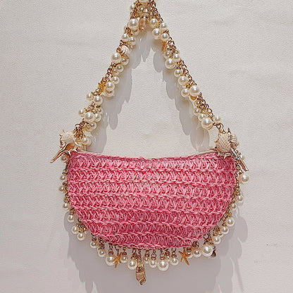 Oceanic Opulence Seagrass Pearl Bag