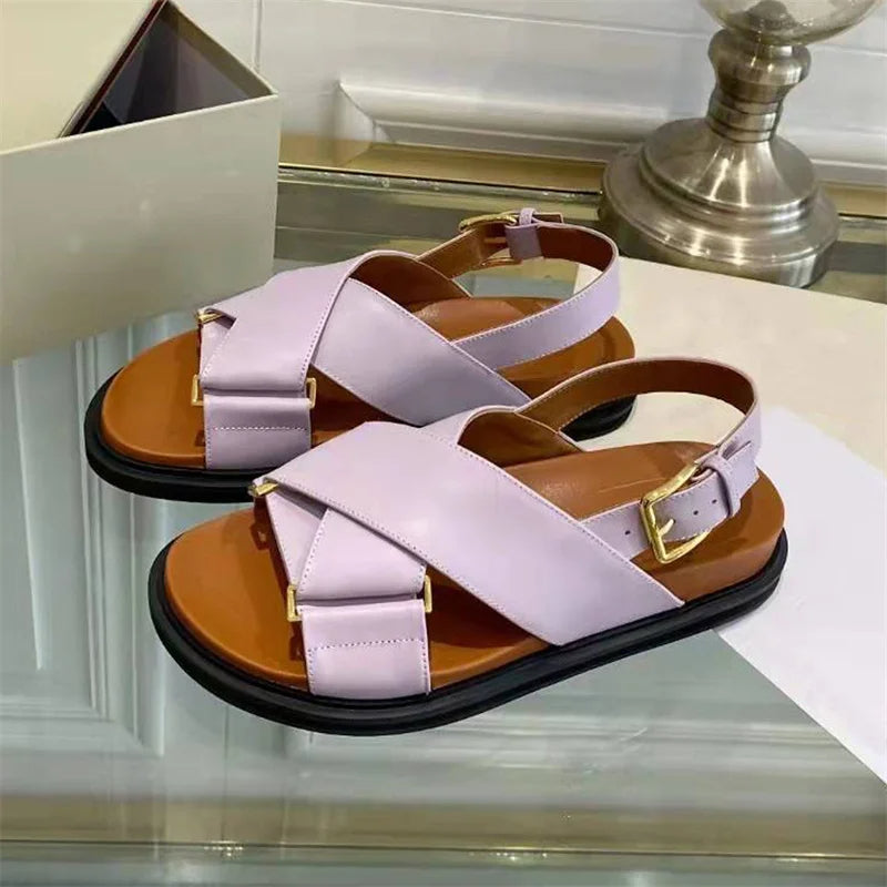 Coastal Cross-Strap Leather Sandals