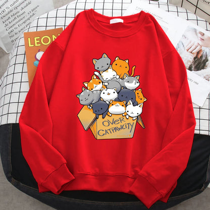 Comfortable Cat Print Sweatshirt for Women