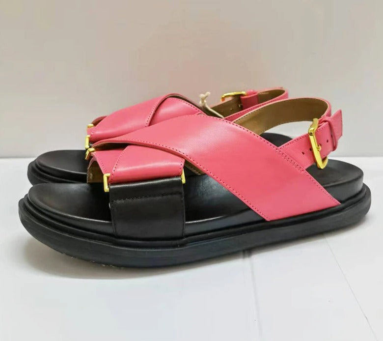 Coastal Cross-Strap Leather Sandals